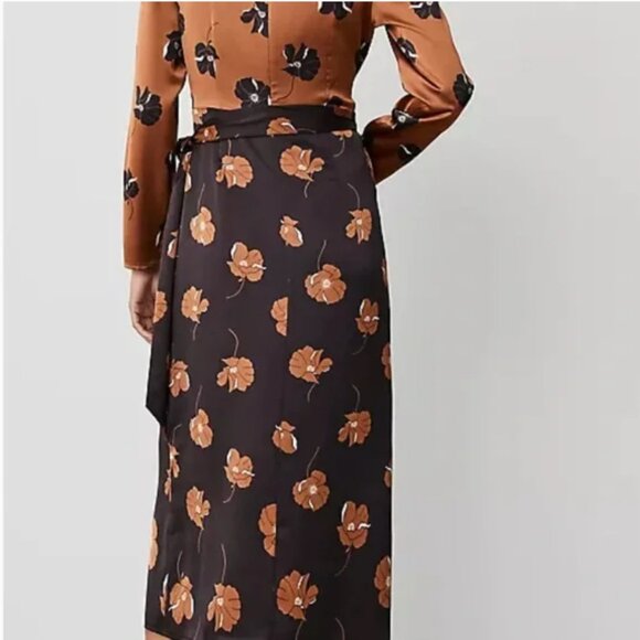 NWT Ann Taylor Floral Boatneck Column Midi Dress Black Copper Brown Women's 18 - Picture 2 of 15